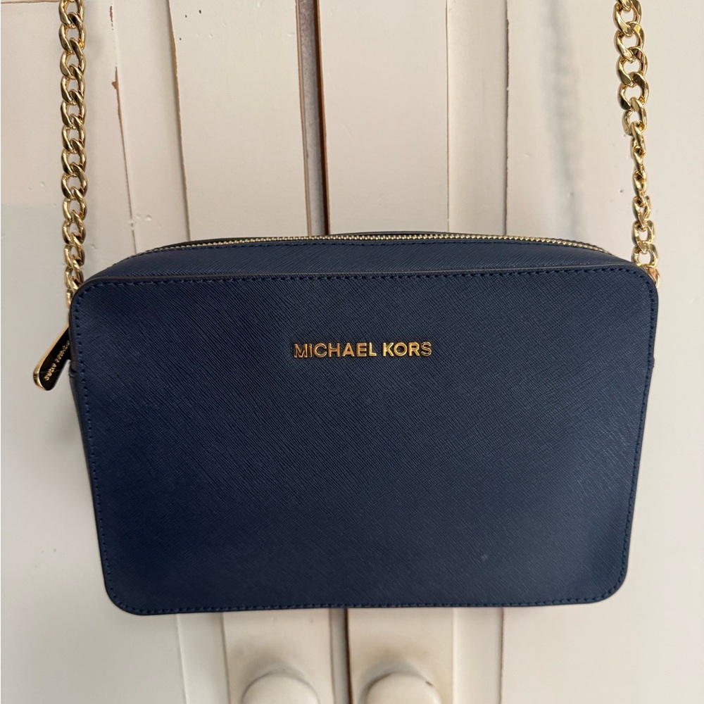 Michael Kors Navy Crossbody Bag with Gold Chain